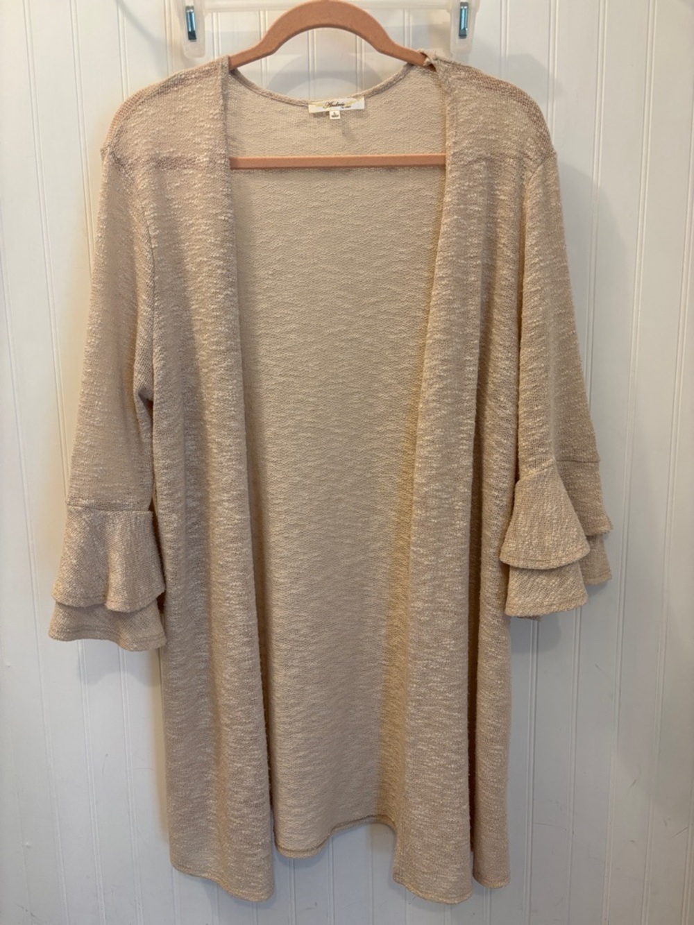 ANDREE BY UNIT Beige Open-Front Ruffle Sleeve Cardigan size Large